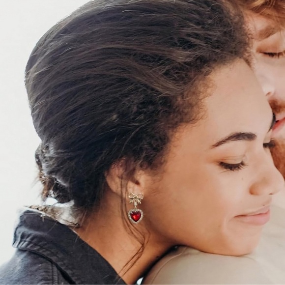 Anthropologie Red Crystal Heart Drop Earrings - Picture 4 of 4